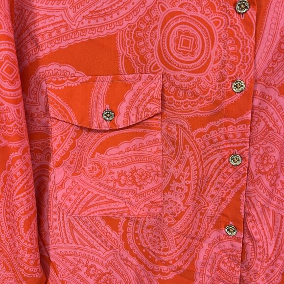 Tommy Hilfiger Blouse Womens 2X Plus Orange Paisley Button Front Long Sleeve - Picture 4 of 16